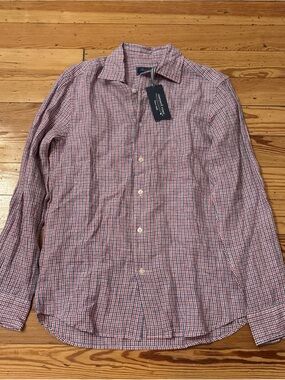 Vineyard Vines Mens XS Linen Tattersall Shirt Button Down Plaid Jetty Red New